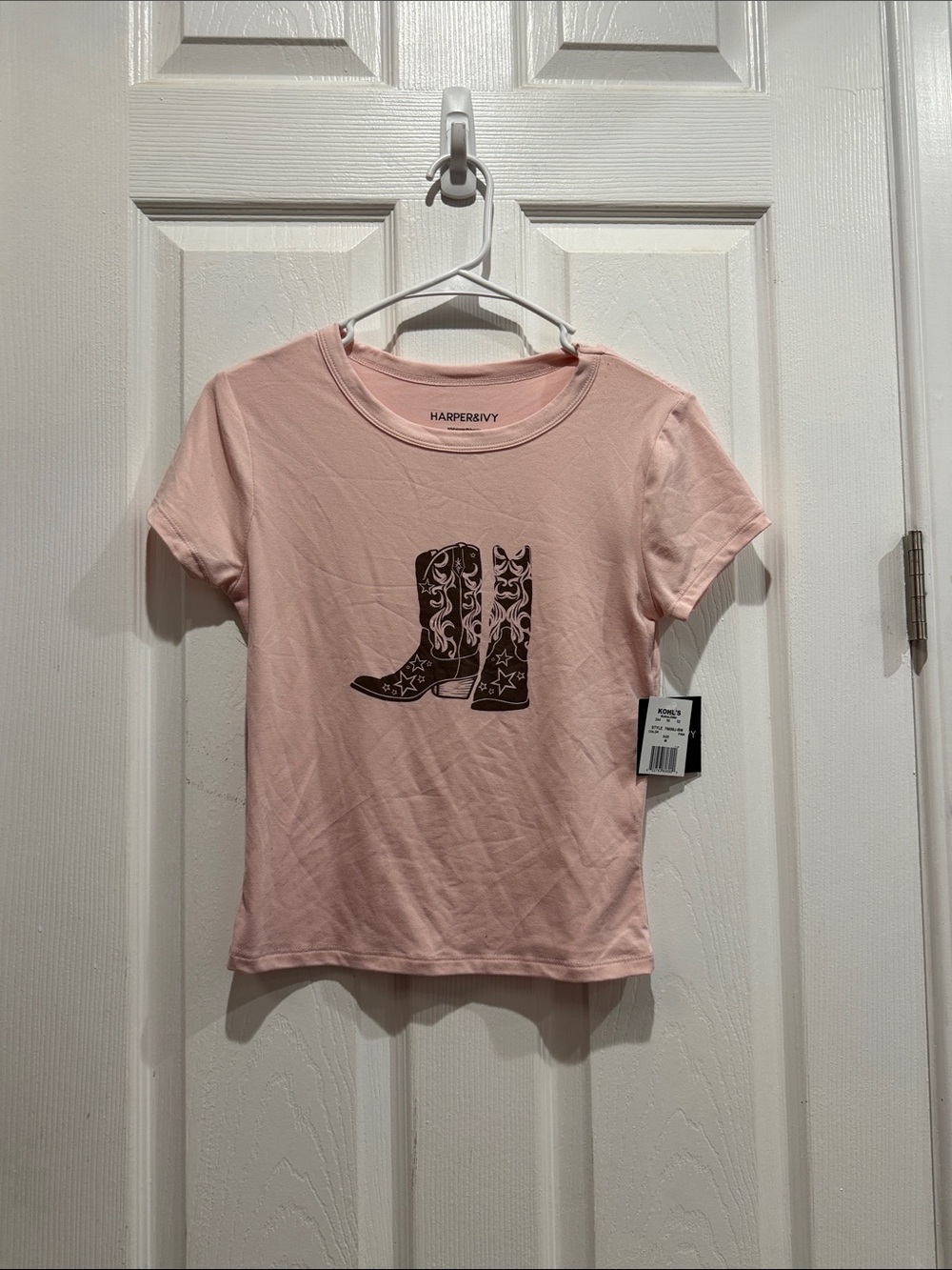 Harper Light Pink Short-Sleeve Tee with Western Boot Graphic